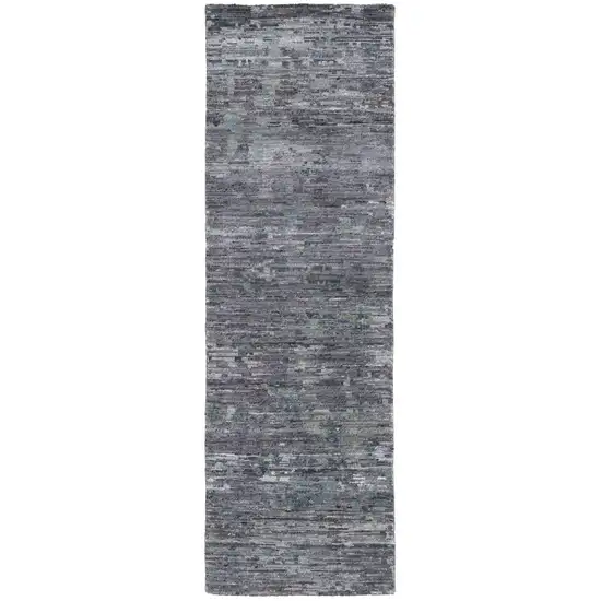 8' Blue And Gray Wool Abstract Hand Knotted Runner Rug Photo 1