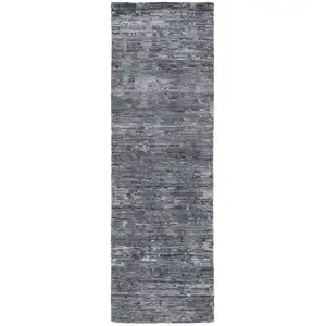 Photo of 8' Blue And Gray Wool Abstract Hand Knotted Runner Rug