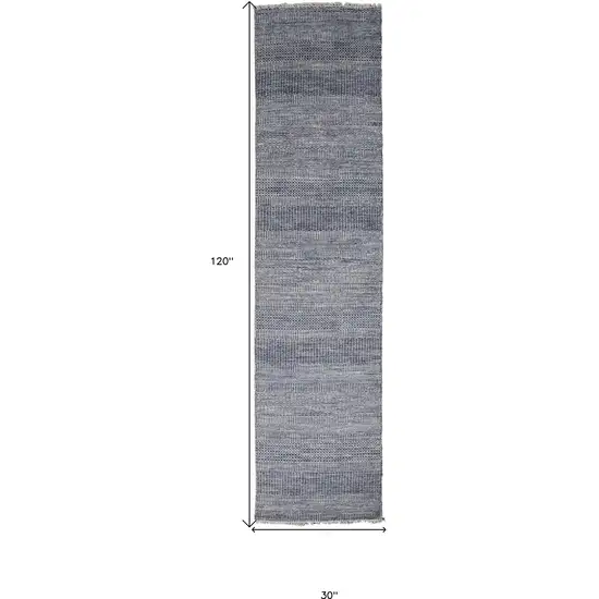 10' Blue And Gray Wool Striped Hand Knotted Runner Rug Photo 6