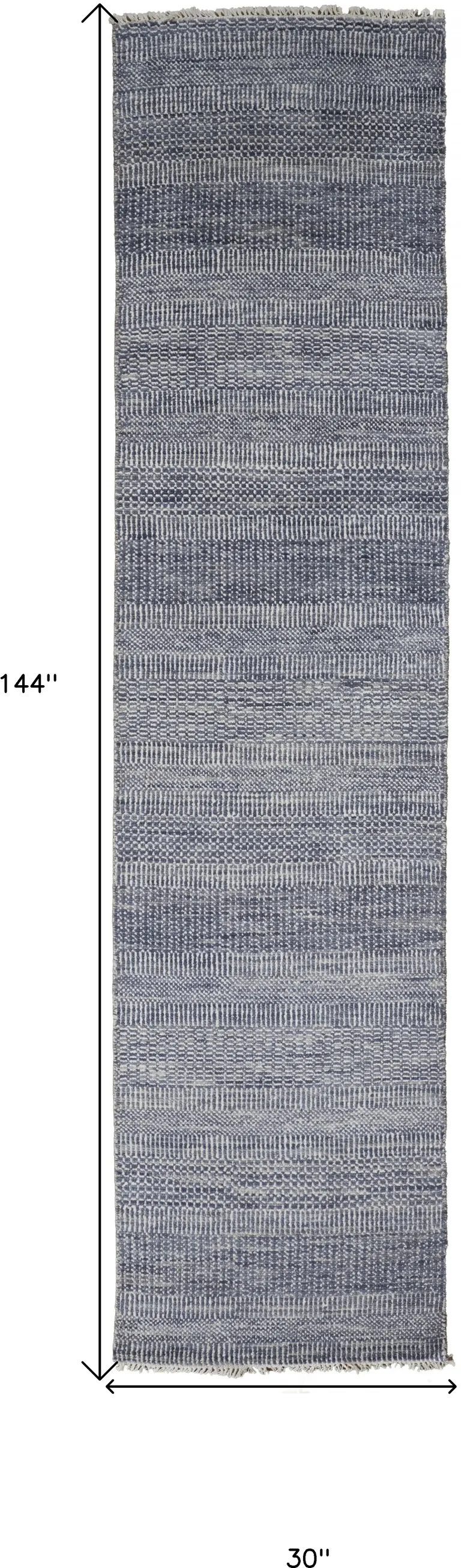 12' Blue And Gray Wool Striped Hand Knotted Runner Rug Photo 5