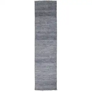 Photo of 12' Blue And Gray Wool Striped Hand Knotted Runner Rug