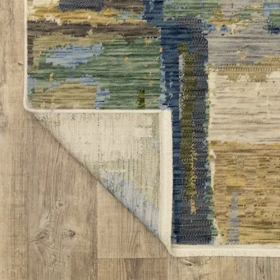 12' Blue And Green Abstract Runner Rug With Fringe Photo 8