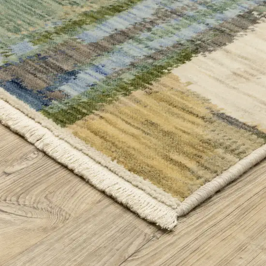 12' Blue And Green Abstract Runner Rug With Fringe Photo 9