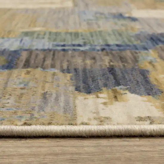 12' Blue And Green Abstract Runner Rug With Fringe Photo 6