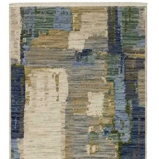 12' Blue And Green Abstract Runner Rug With Fringe Photo 5