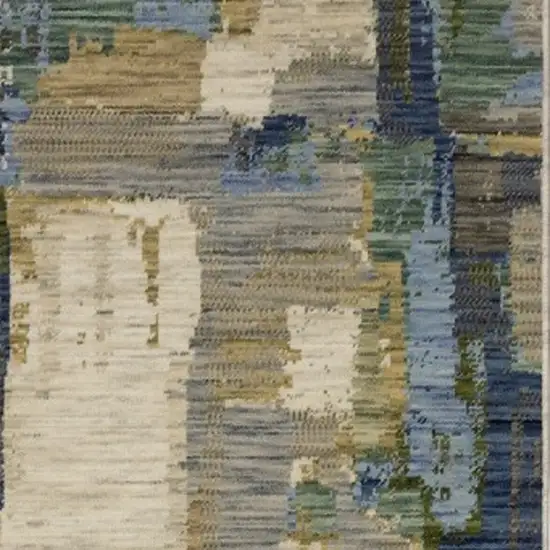 12' Blue And Green Abstract Runner Rug With Fringe Photo 7