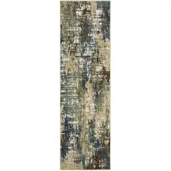 8' Blue And Green Abstract Runner Rug Photo 4