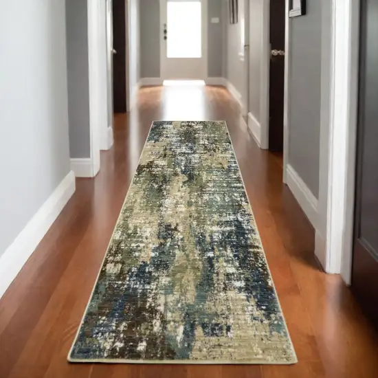 8' Blue And Green Abstract Runner Rug Photo 1