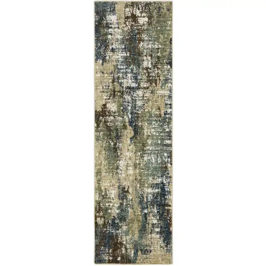 8' Blue And Green Abstract Runner Rug Photo 2