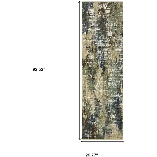 8' Blue And Green Abstract Runner Rug Photo 3