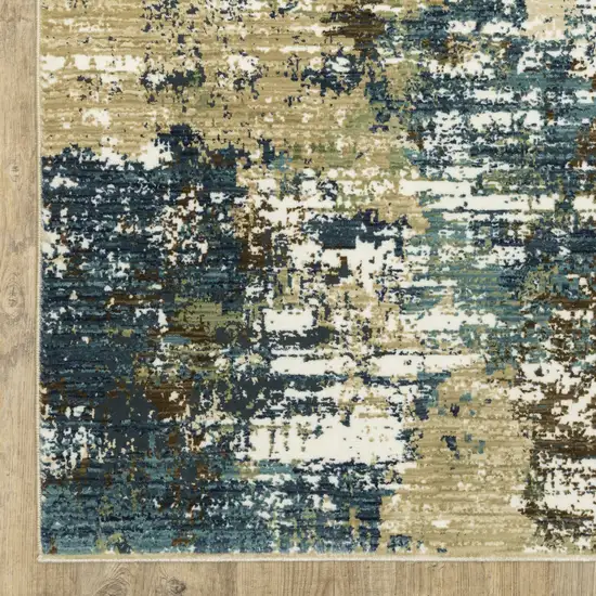 8' Blue And Green Abstract Runner Rug Photo 8