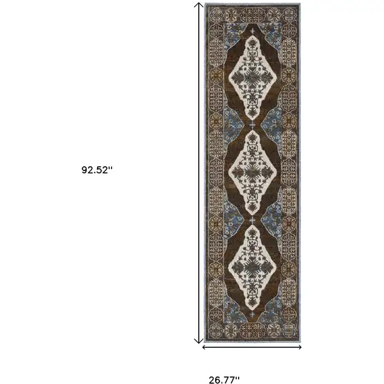 8' Blue And Green Medallion Runner Rug Photo 3