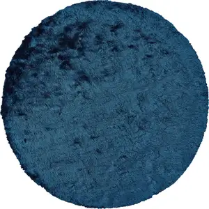 Photo of 8' Blue And Green Round Shag Tufted Handmade Area Rug