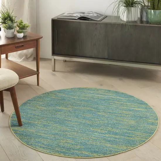 4' Blue And Green Round Striped Non Skid Indoor Outdoor Area Rug Photo 8