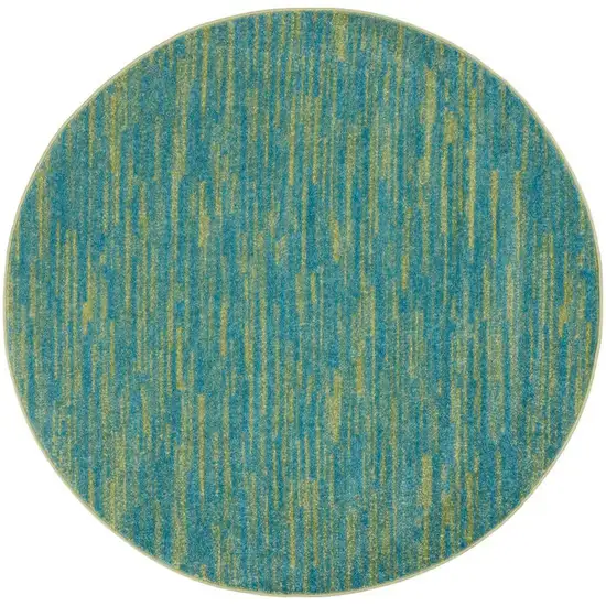 4' Blue And Green Round Striped Non Skid Indoor Outdoor Area Rug Photo 3