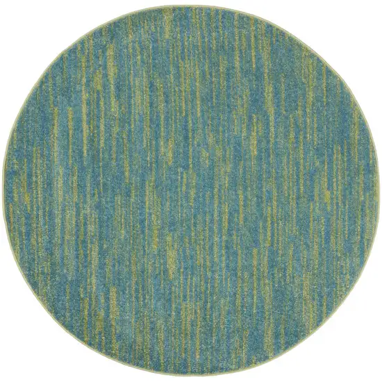 4' Blue And Green Round Striped Non Skid Indoor Outdoor Area Rug Photo 4