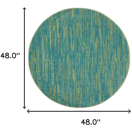 4' Blue And Green Round Striped Non Skid Indoor Outdoor Area Rug Photo 6