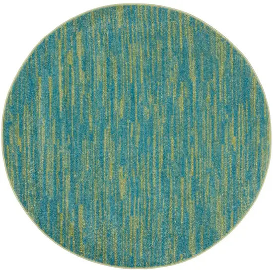 4' Blue And Green Round Striped Non Skid Indoor Outdoor Area Rug Photo 1