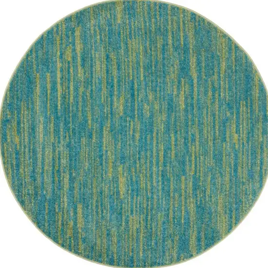 4' Blue And Green Round Striped Non Skid Indoor Outdoor Area Rug Photo 4