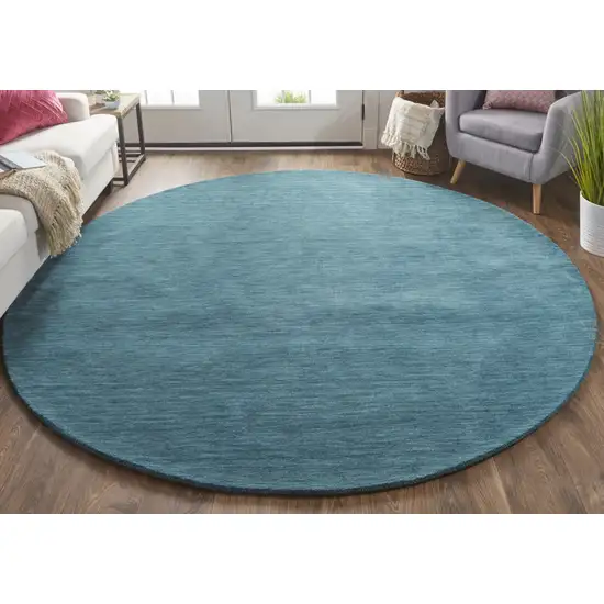 8' Blue And Green Round Wool Hand Woven Stain Resistant Area Rug Photo 5