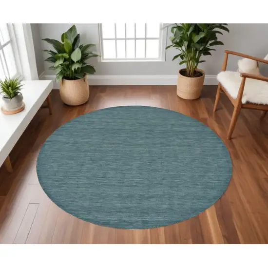 8' Blue Green Round Wool Hand Woven Area Rug Photo 1