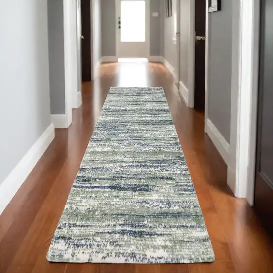 8' Blue And Green Striped Runner Rug Photo 1