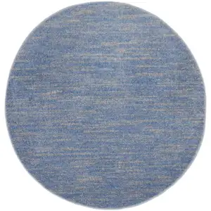 Photo of 4' Blue And Grey Round Striped Non Skid Indoor Outdoor Area Rug