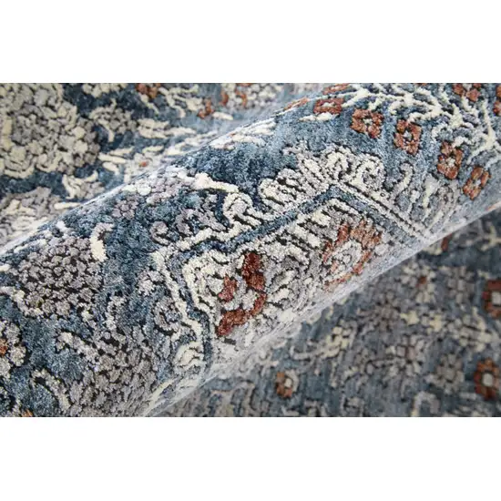 12' Blue And Ivory Floral Power Loom Runner Rug Photo 7