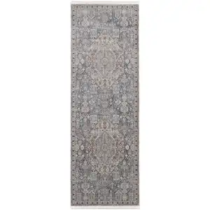 Photo of 12' Blue And Ivory Floral Power Loom Runner Rug