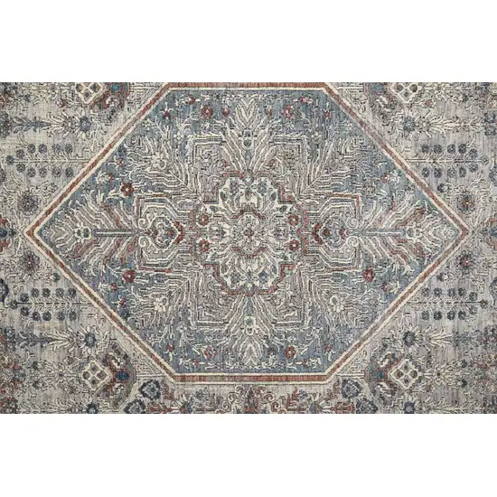 12' Blue And Ivory Floral Power Loom Runner Rug Photo 3