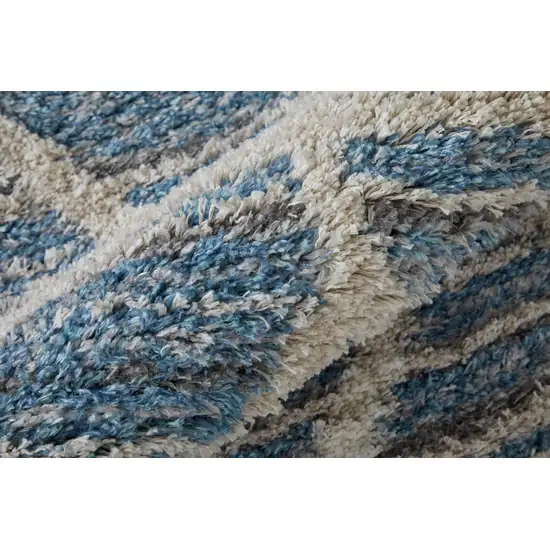 8' Blue And Ivory Geometric Power Loom Stain Resistant Runner Rug Photo 4