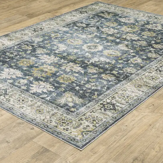 8' Blue And Ivory Oriental Printed Non Skid Runner Rug Photo 6