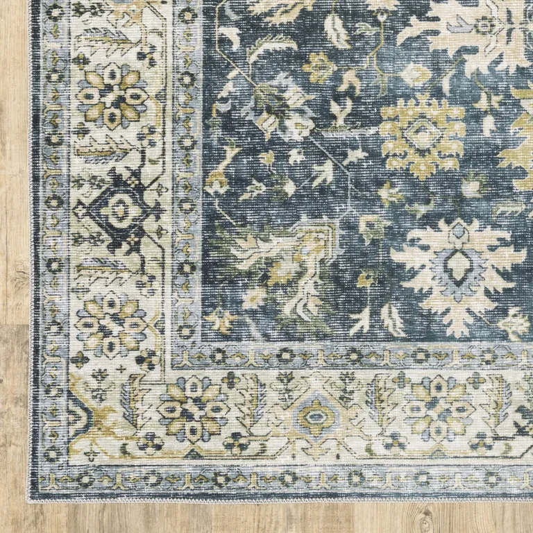 8' Blue And Ivory Oriental Printed Non Skid Runner Rug Photo 1