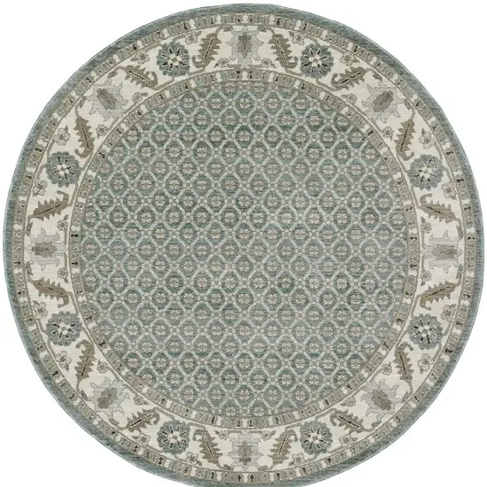 8' Blue And Ivory Oriental Round Rug Photo 4