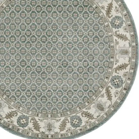 8' Blue And Ivory Oriental Round Rug Photo 6