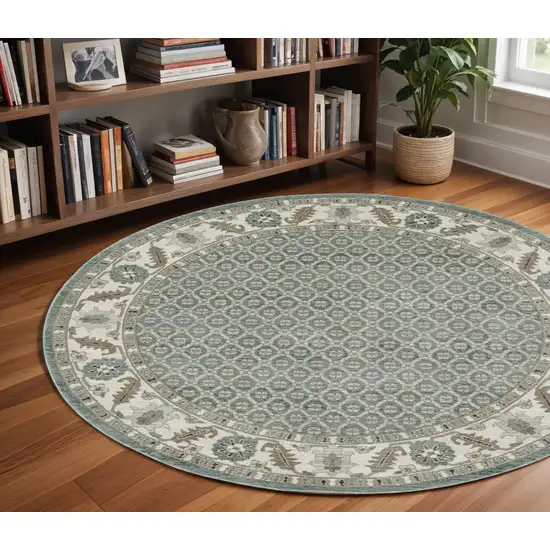 8' Blue And Ivory Oriental Round Rug Photo 1