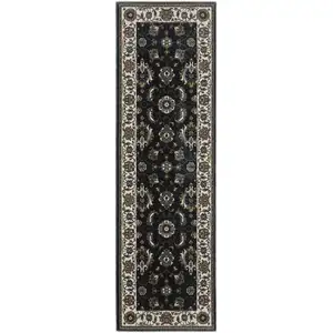 Photo of 8' Blue And Ivory Oriental Runner Rug With Fringe