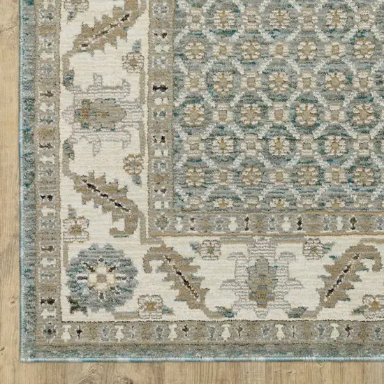 12' Blue And Ivory Oriental Runner Rug Photo 8