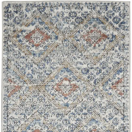 8' Blue And Ivory Southwestern Power Loom Non Skid Runner Rug Photo 4