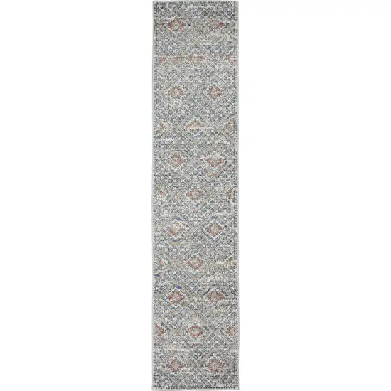 8' Blue And Ivory Southwestern Power Loom Non Skid Runner Rug Photo 1