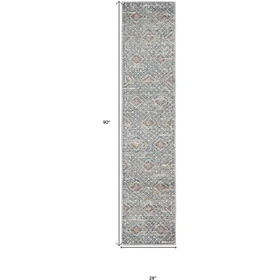 8' Blue And Ivory Southwestern Power Loom Non Skid Runner Rug Photo 5