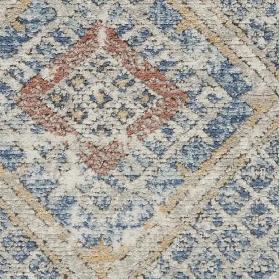 8' Blue And Ivory Southwestern Power Loom Non Skid Runner Rug Photo 6