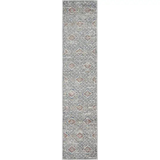 8' Blue And Ivory Southwestern Power Loom Non Skid Runner Rug Photo 3