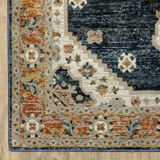 8' Blue And Orange Medallion Runner Rug Photo 9