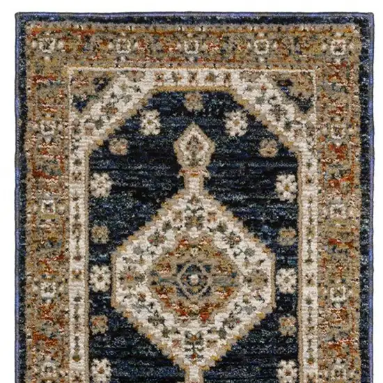 8' Blue And Orange Medallion Runner Rug Photo 5