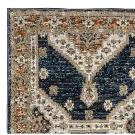 12' Blue And Orange Medallion Runner Rug Photo 9