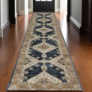 Photo of 12' Blue And Orange Medallion Runner Rug