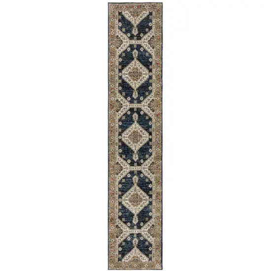 12' Blue And Orange Medallion Runner Rug Photo 4