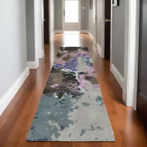 Photo of 8' Blue And Purple Abstract Hand Tufted Runner Rug