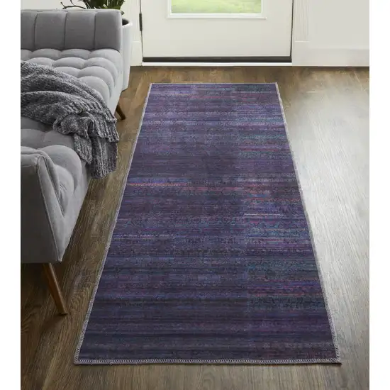 8' Blue And Purple Striped Power Loom Runner Rug Photo 2